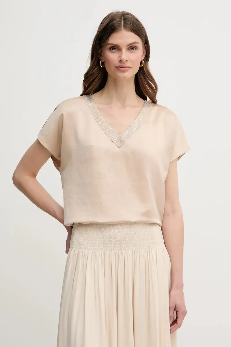 camicetta donna colore beige con applicazione 6318-2000-93424