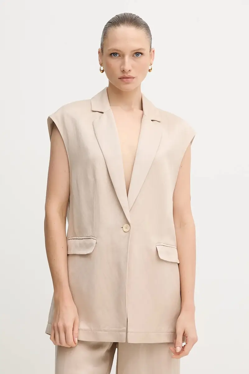 gilè con aggiunta di lino colore beige 3936-1000-93438