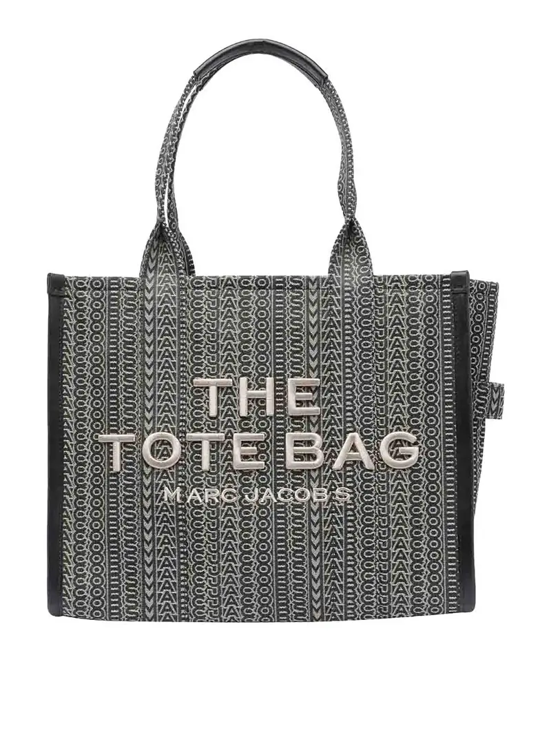 Borsa tote media in jacquard con monogramma Nero