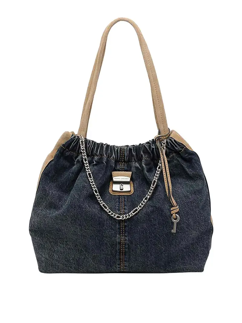 Denim tote Cristina in pelle scamosciata Blu