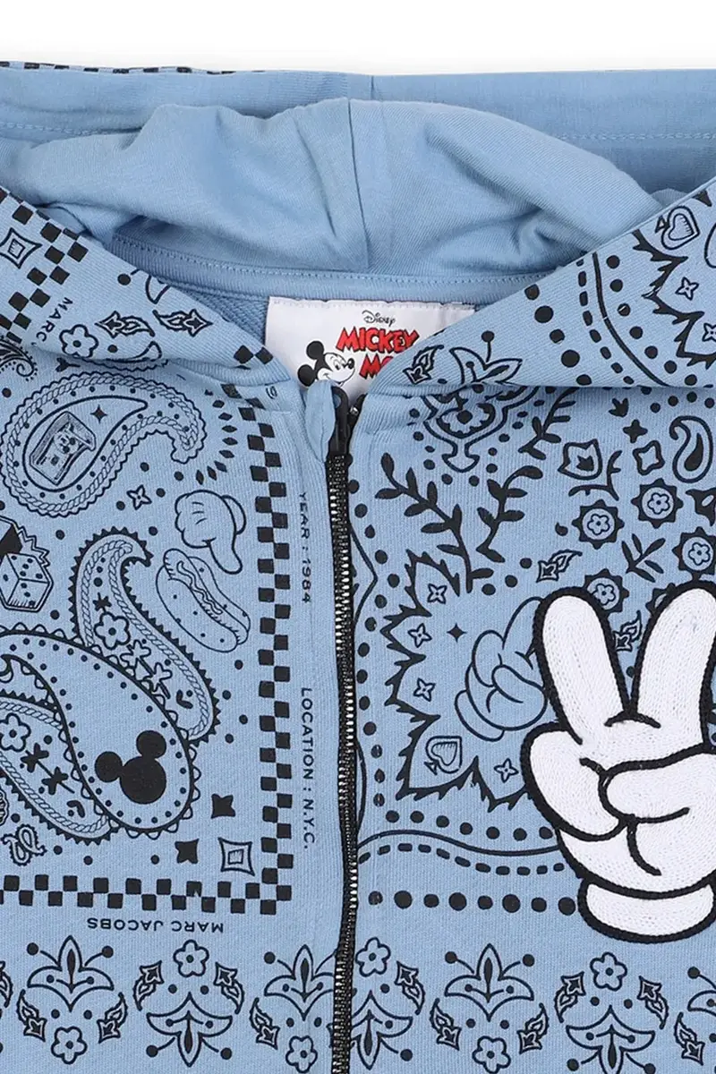 felpa in cotone bambino/a colore blu con cappuccio W60630 miniatura 4