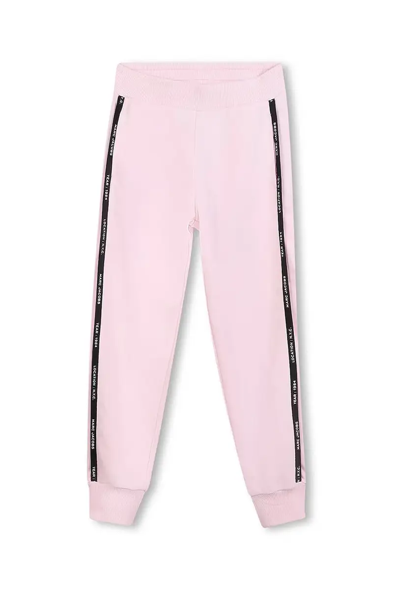 pantaloni tuta in cotone bambino/a colore rosa con applicazione W60656