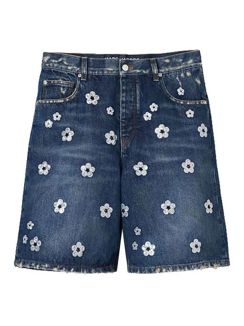Short gamba larga Daisy di paillettes Blu
