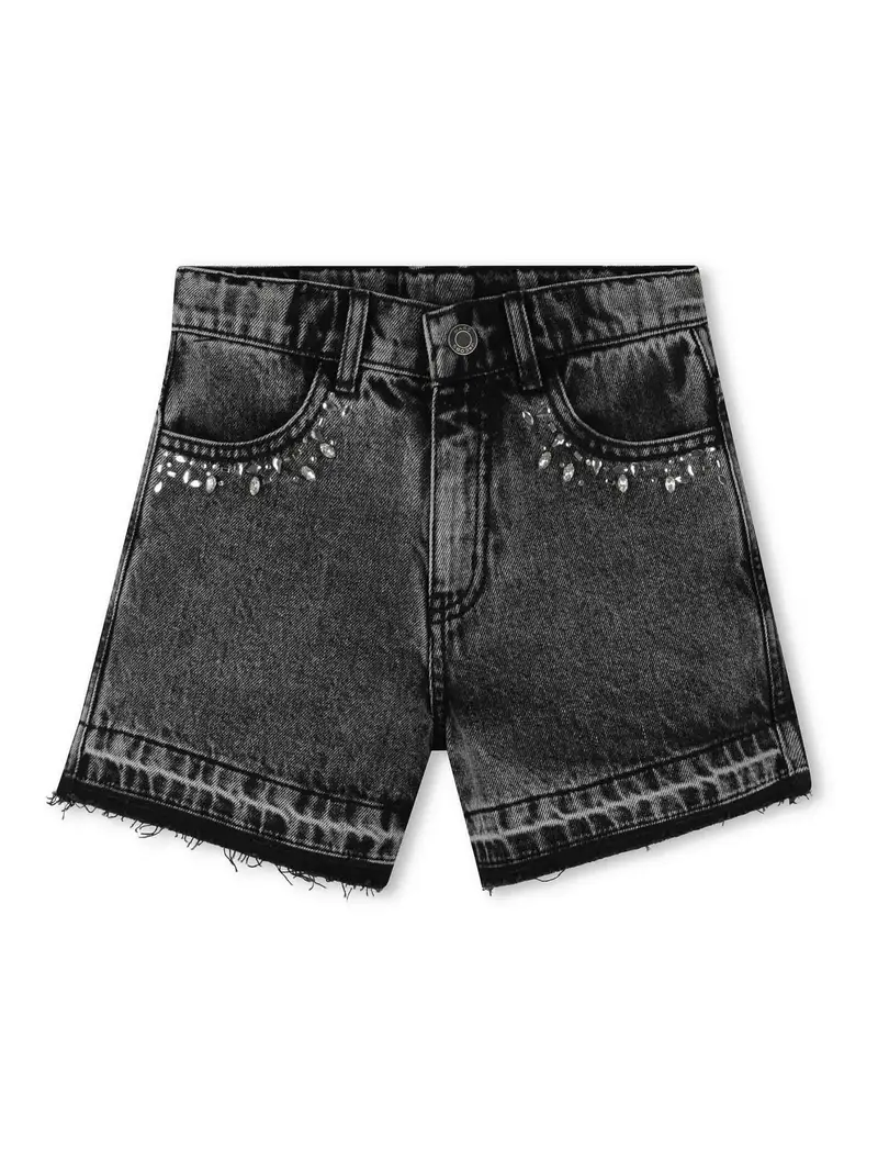 Shorts Denim Con Decorazione Nero