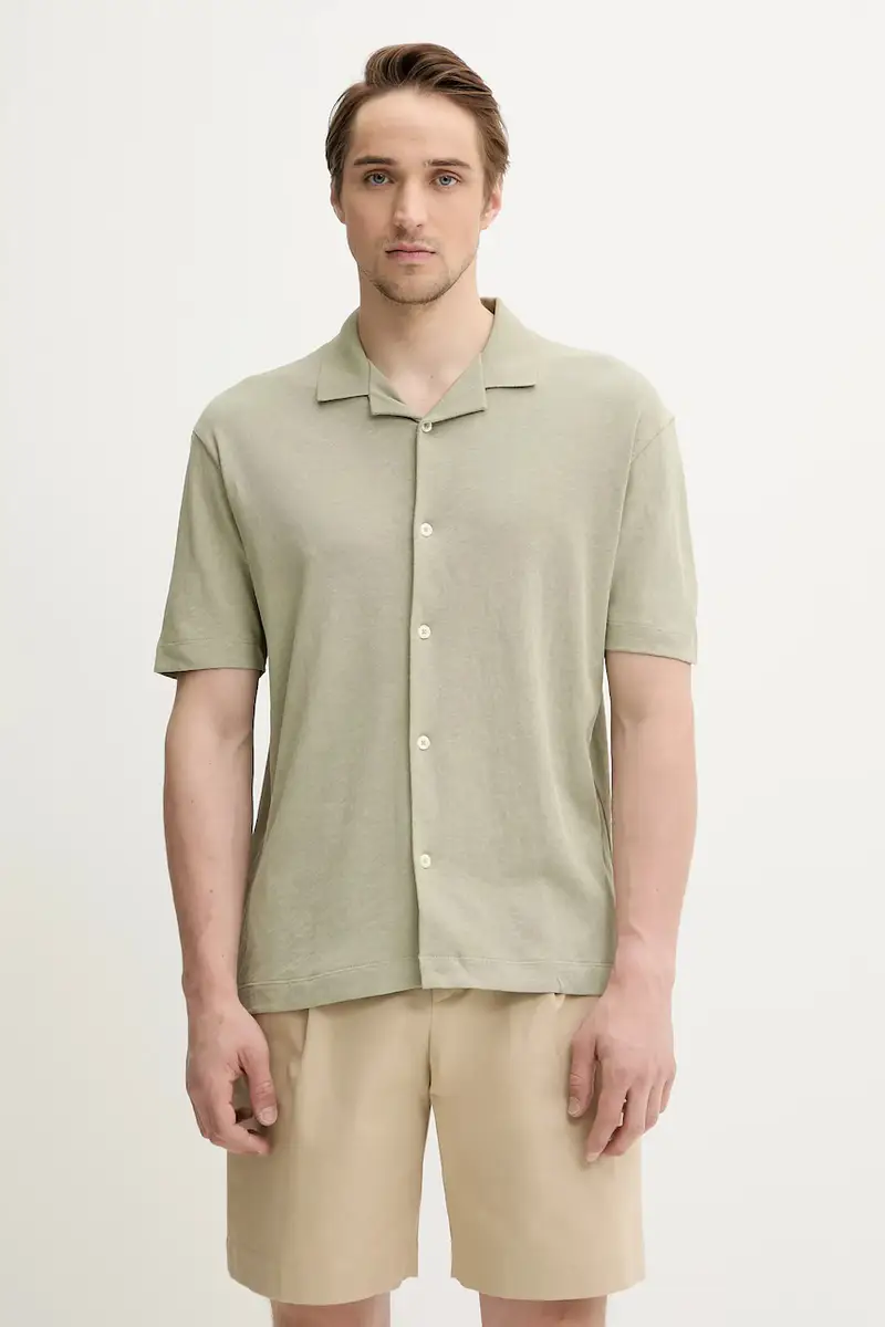 camicia in lino misto uomo colore verde 523209153068