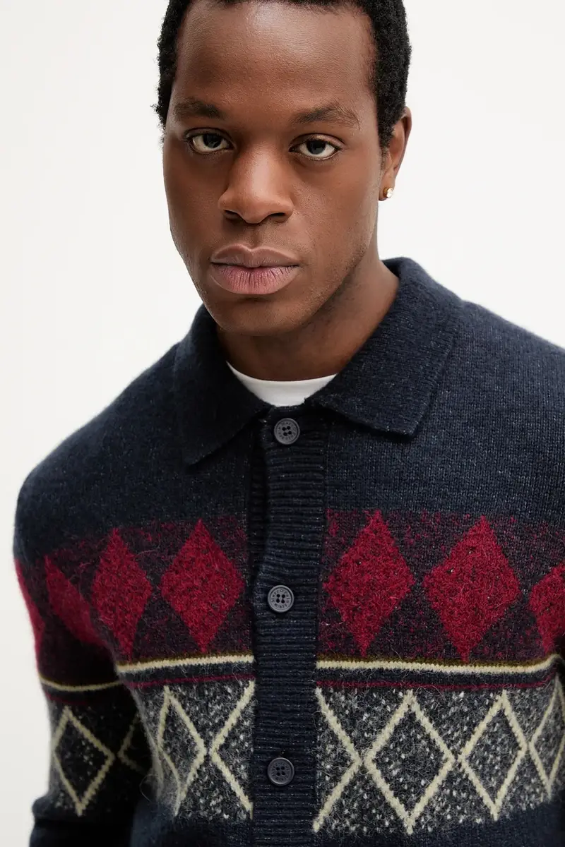 cardigan con lana colore blu navy 5000007330 miniatura 4