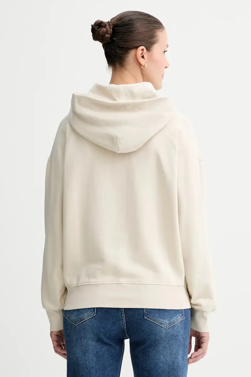 felpa in cotone donna colore beige con cappuccio con applicazione 508407354165 miniatura 3