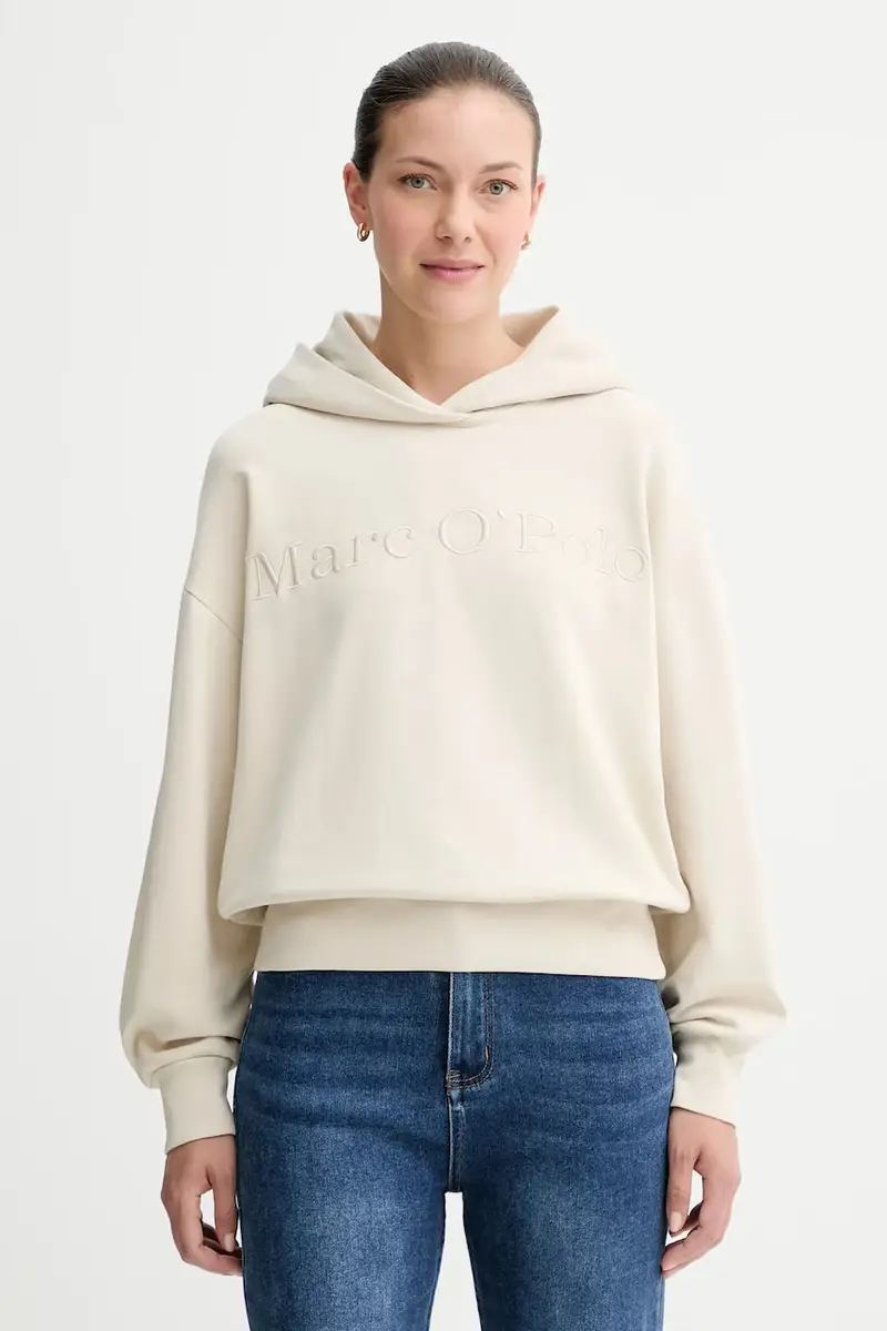 felpa in cotone donna colore beige con cappuccio con applicazione 508407354165