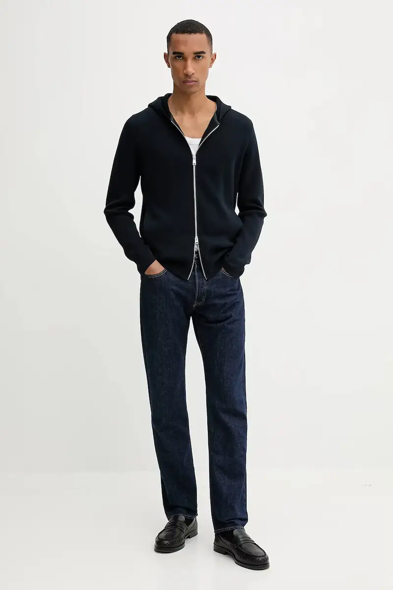 felpa in cotone uomo colore blu navy con cappuccio 528501661206 miniatura 2