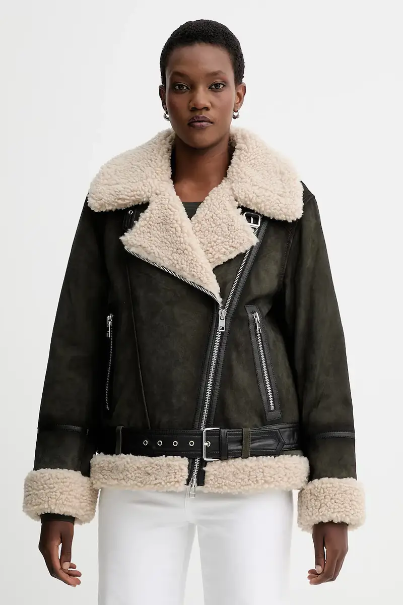 giacca da motociclista in pelle scamosciata colore verde 5000006603