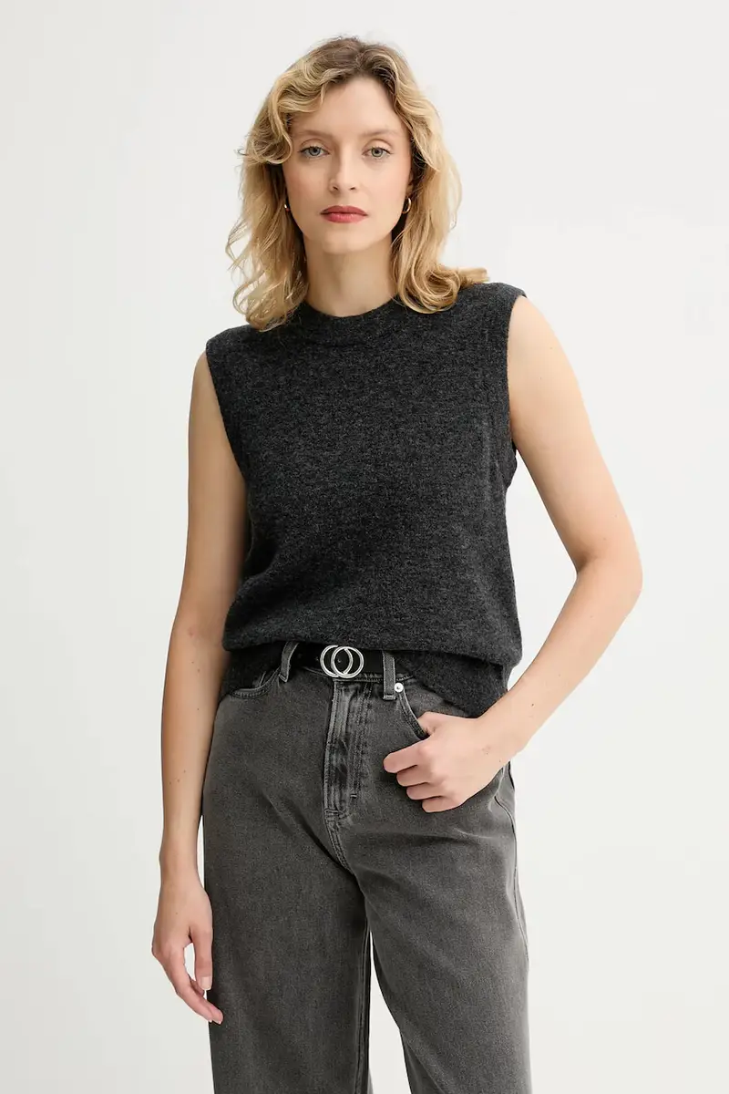 gilè con aggiunta di lana donna colore grigio 5000006924