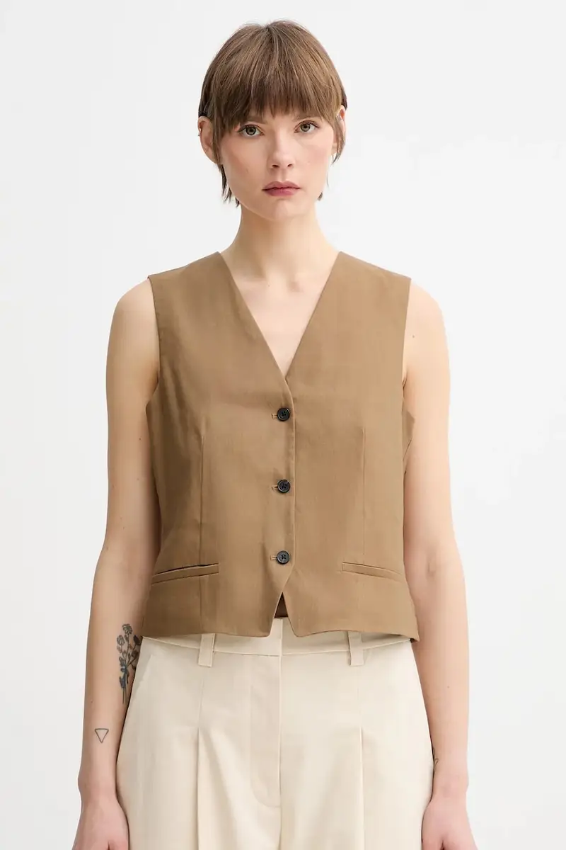 gilet in lino colore verde 504095281007