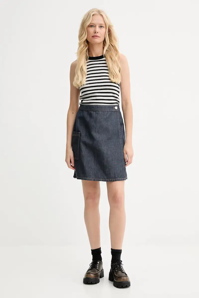 gonna con aggiunta di lino colore blu navy 506909624033 miniatura 2