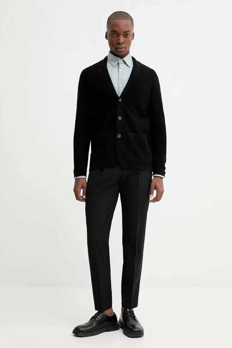 pantaloni in misto lana uomo colore nero 530021410102 miniatura 2