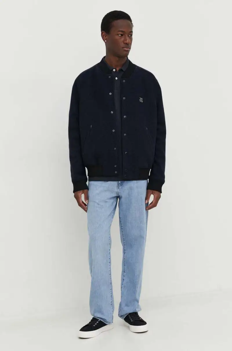 polo in cotone colore blu navy miniatura 2