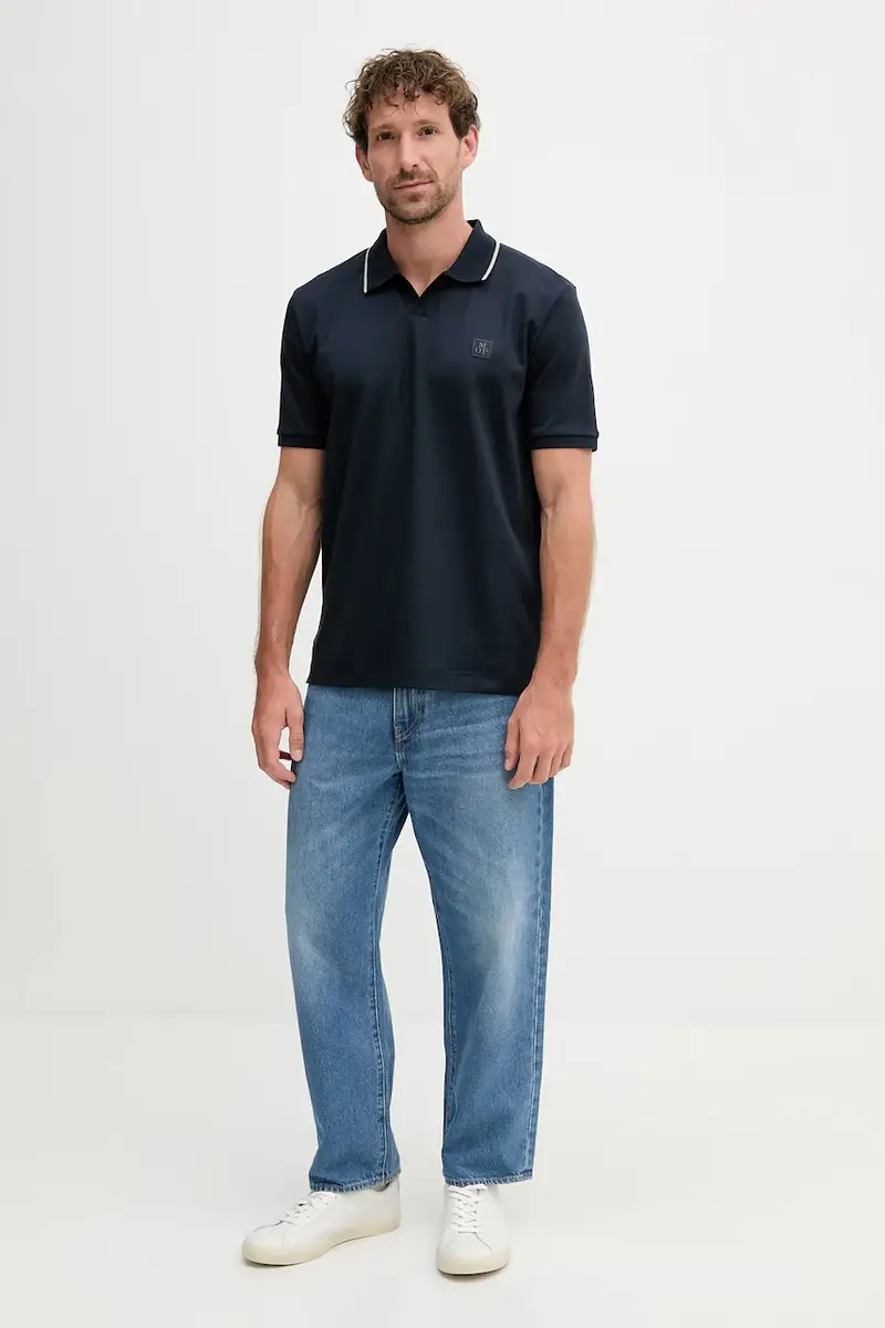 polo in cotone colore blu navy 526203453080 miniatura 2