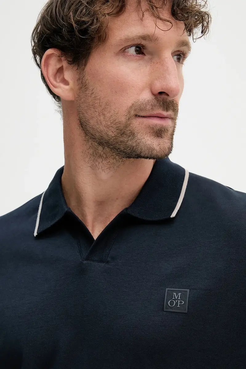 polo in cotone colore blu navy 526203453080 miniatura 4