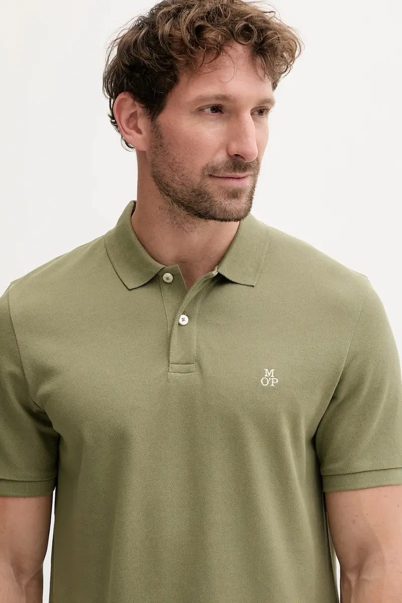 polo in cotone colore blu navy Verde miniatura 3