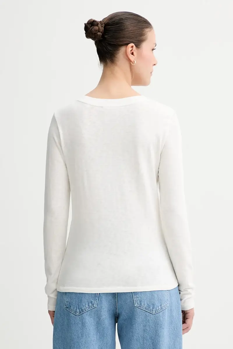 top a maniche lunghe in cotone colore beige 5000007048 miniatura 3