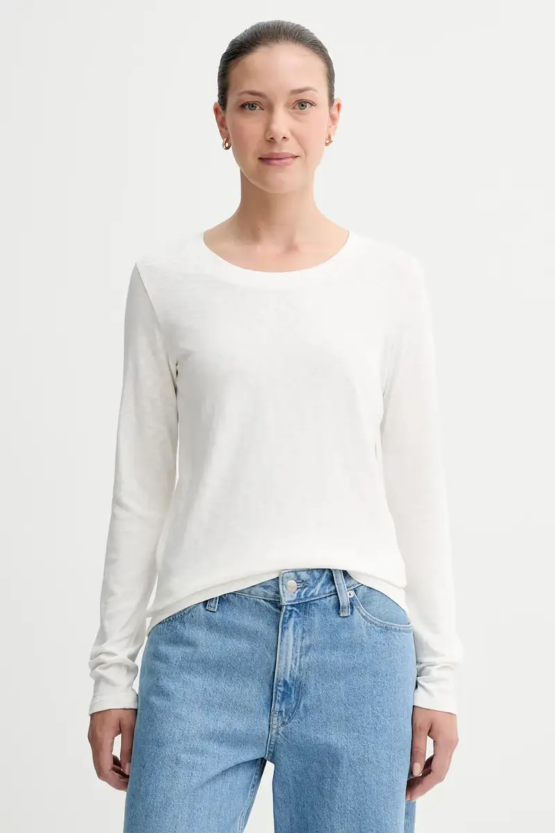 top a maniche lunghe in cotone colore beige 5000007048