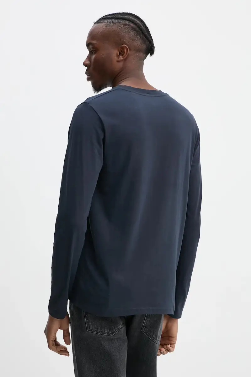 top a maniche lunghe in cotone colore blu navy miniatura 3