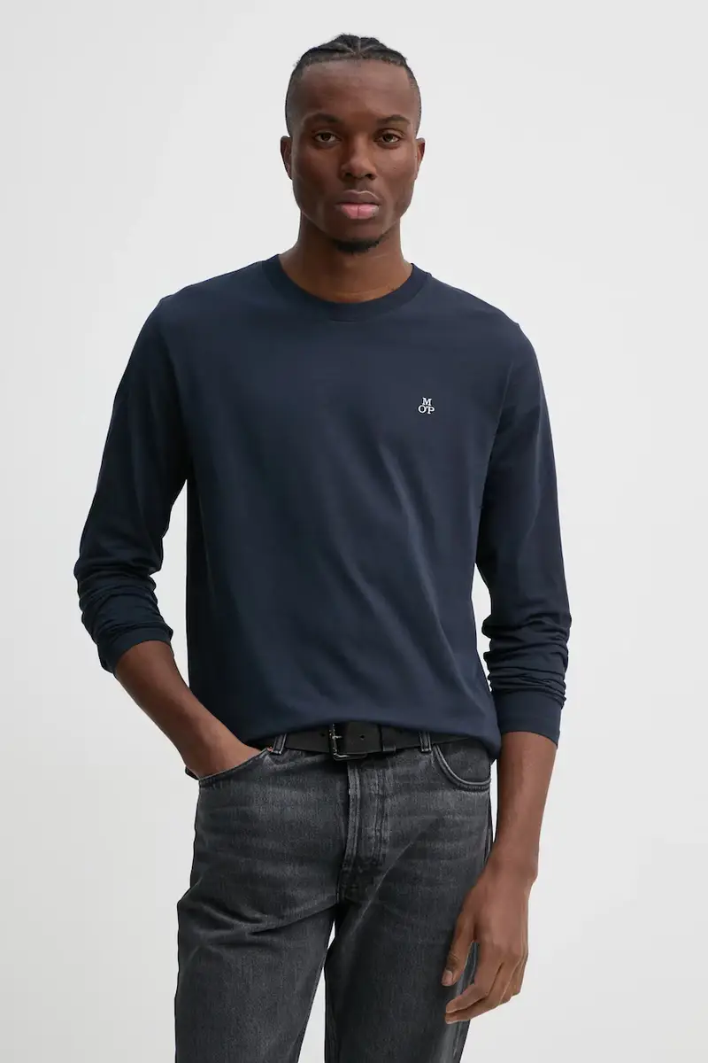 top a maniche lunghe in cotone colore blu navy