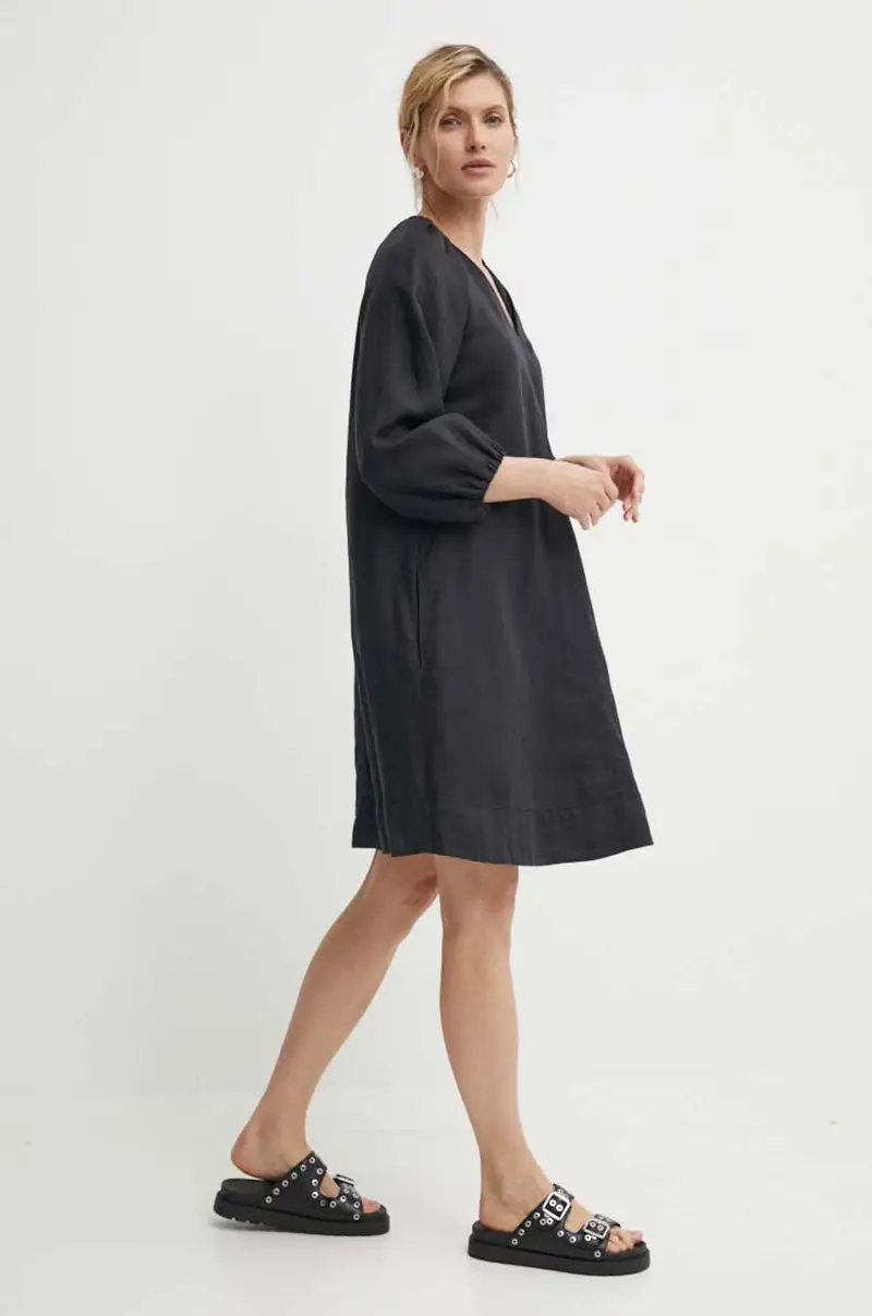 vestito di lino colore nero M04130521123 miniatura 2