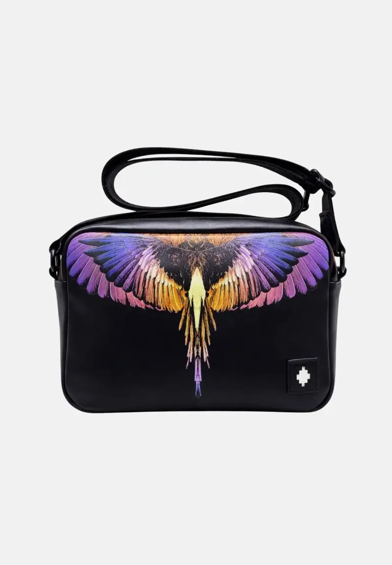 Borsa a tracolla nera per uomo e donna con stampa ali