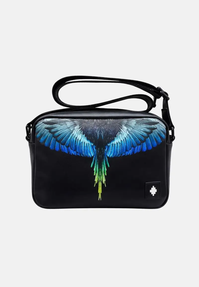 Borsa a tracolla nera per uomo e donna con stampa ali