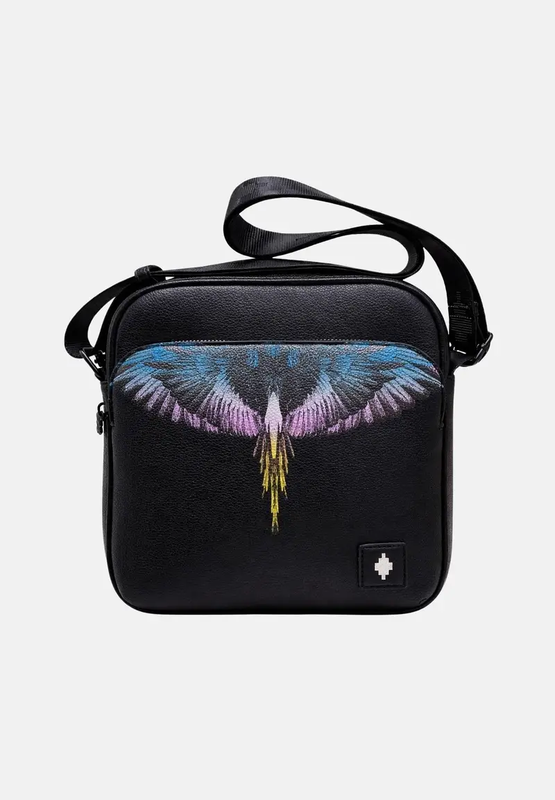 Borsello nero da uomo con stampa ali