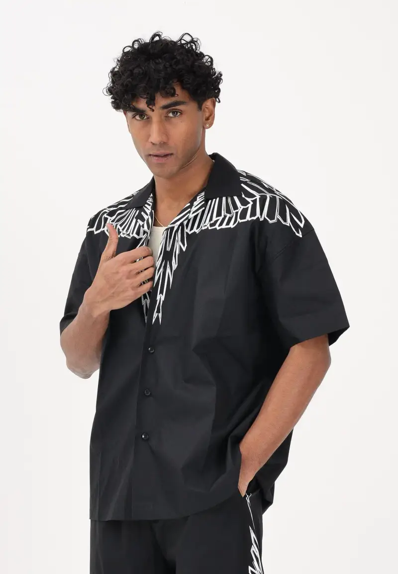 Camicia a manica corta nera da uomo con stampa grafica miniatura 2