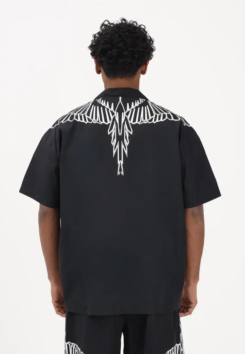 Camicia a manica corta nera da uomo con stampa grafica miniatura 3