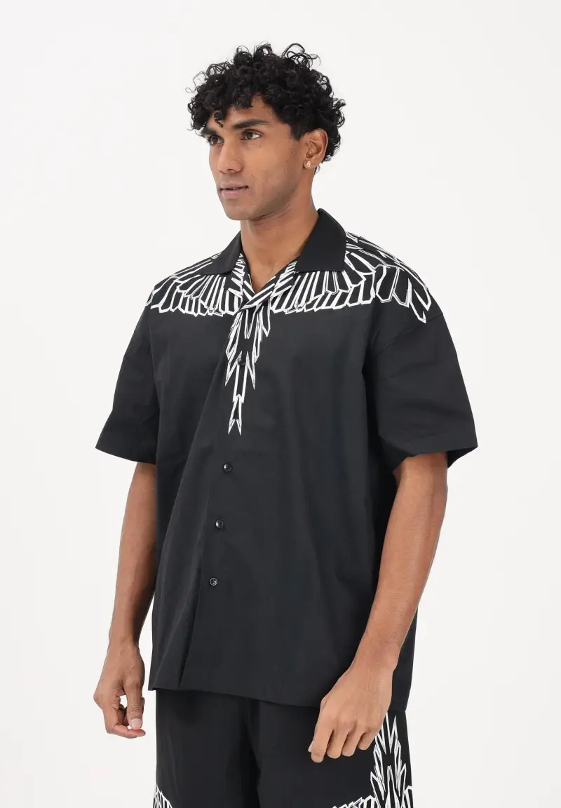 Camicia a manica corta nera da uomo con stampa grafica