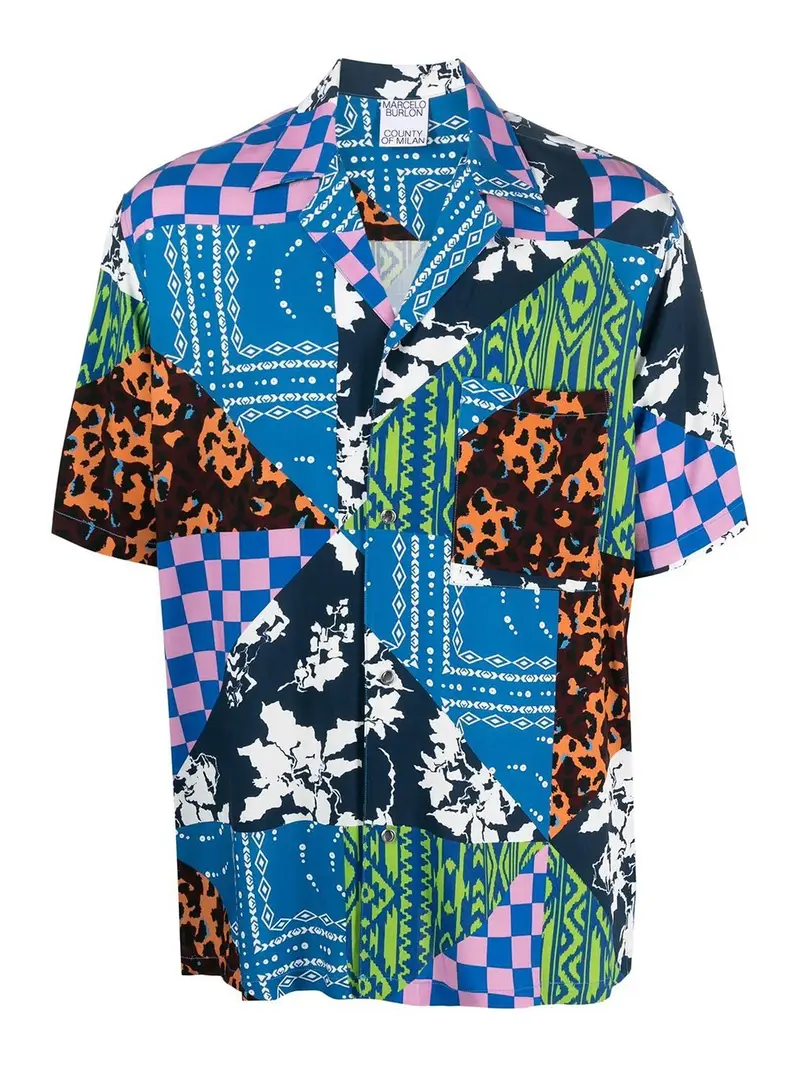 Camicia con stampa mista Blu