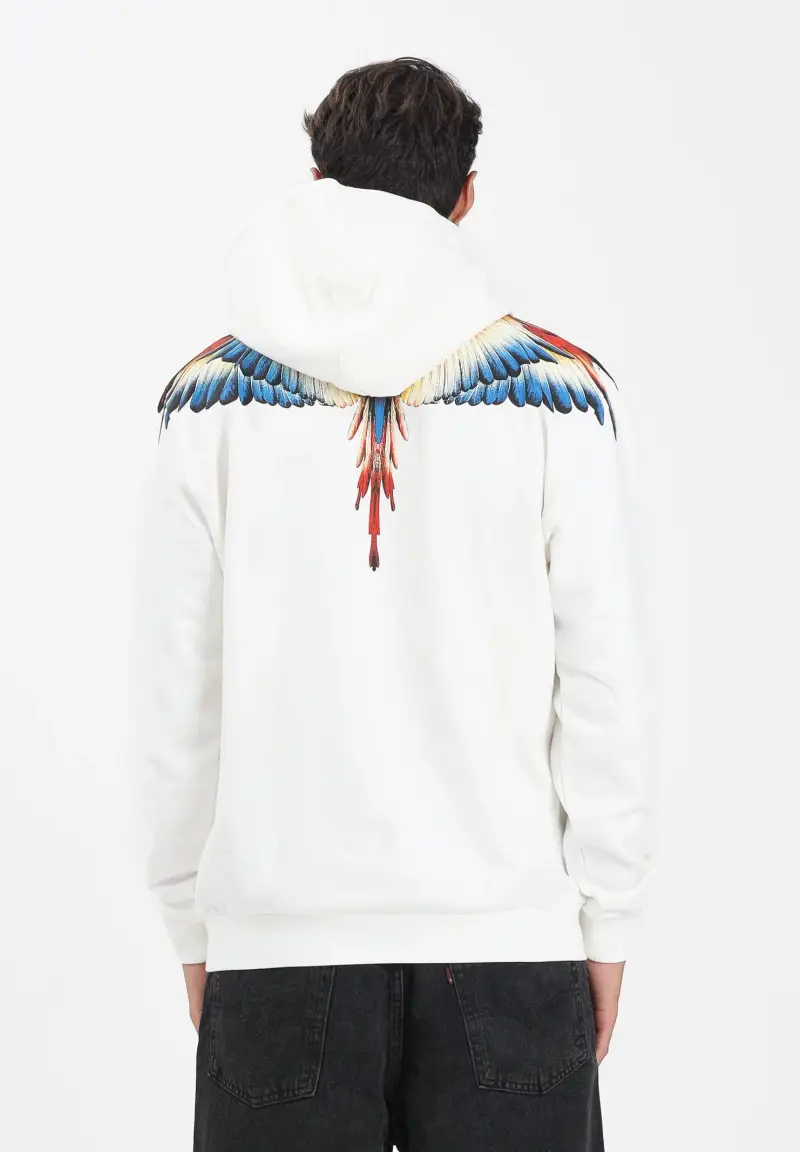 Felpa con cappuccio bianca da uomo caratterizzata da stampa ali miniatura 3