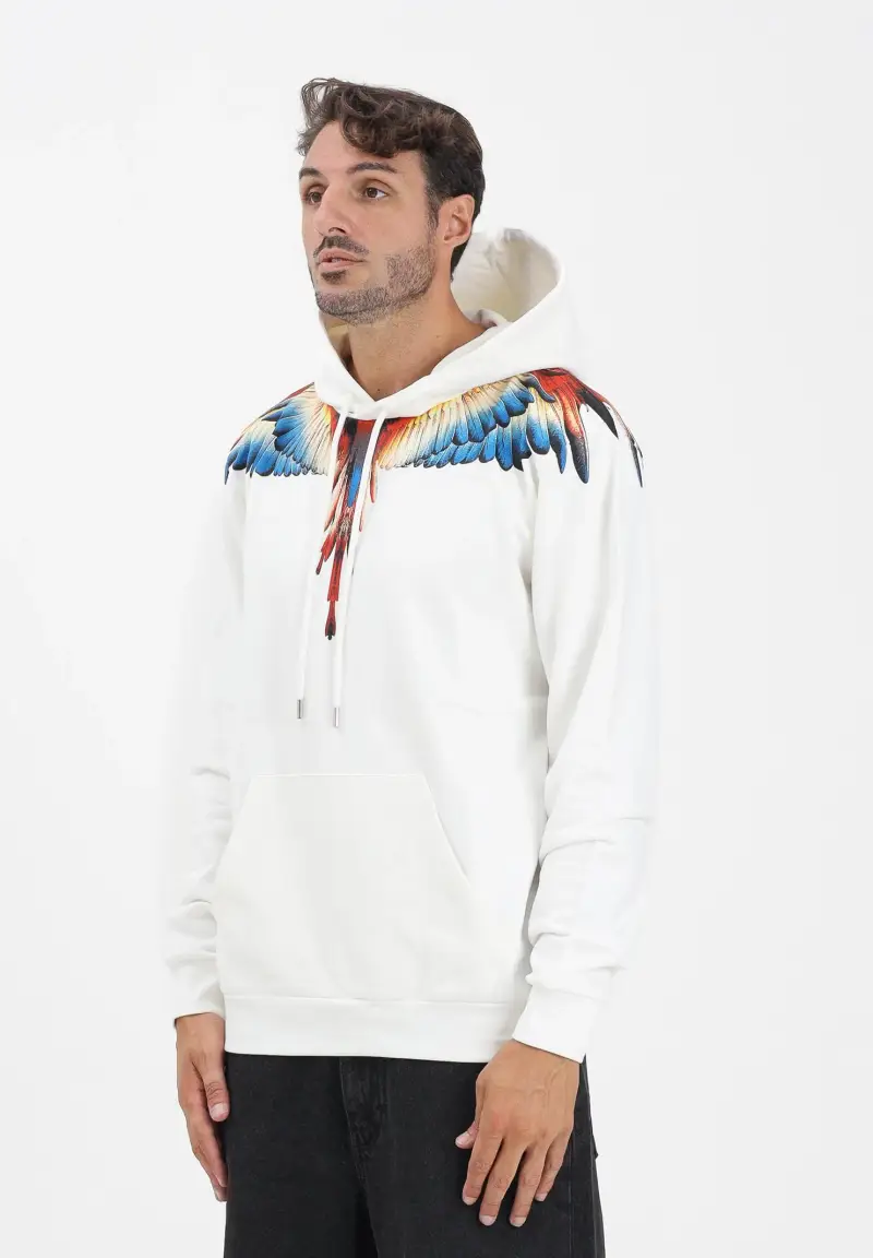 Felpa con cappuccio bianca da uomo caratterizzata da stampa ali