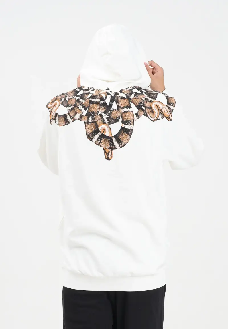 Felpa con cappuccio bianca da uomo caratterizzata da stampa di serpente miniatura 2