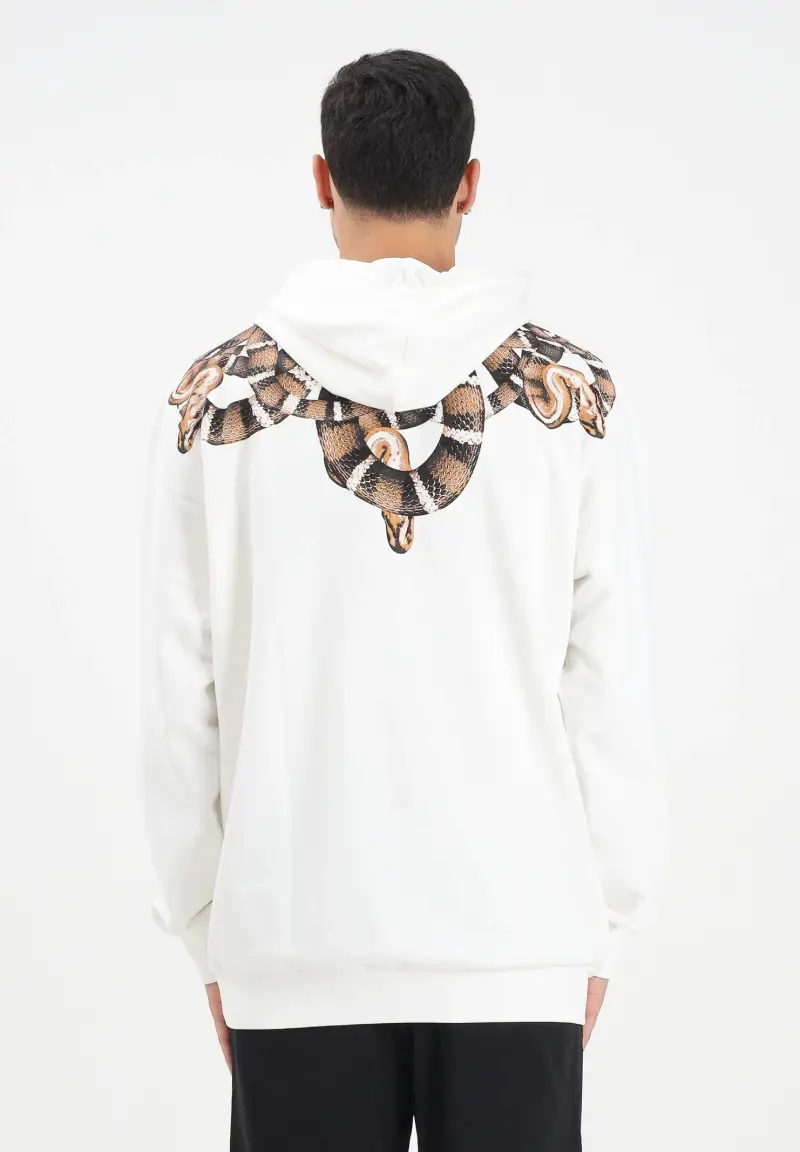 Felpa con cappuccio bianca da uomo caratterizzata da stampa di serpente miniatura 3