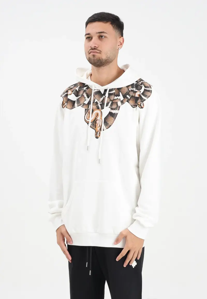 Felpa con cappuccio bianca da uomo caratterizzata da stampa di serpente