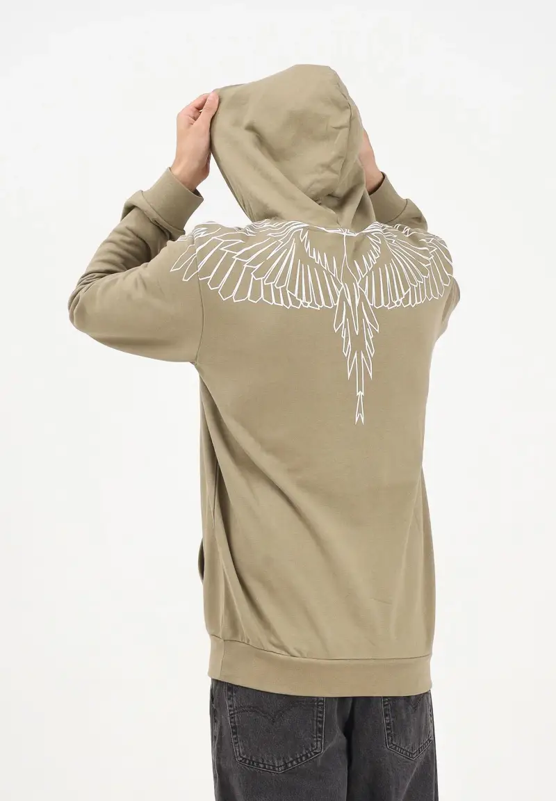 Felpa con cappuccio color kaki da uomo con grafica ali miniatura 2
