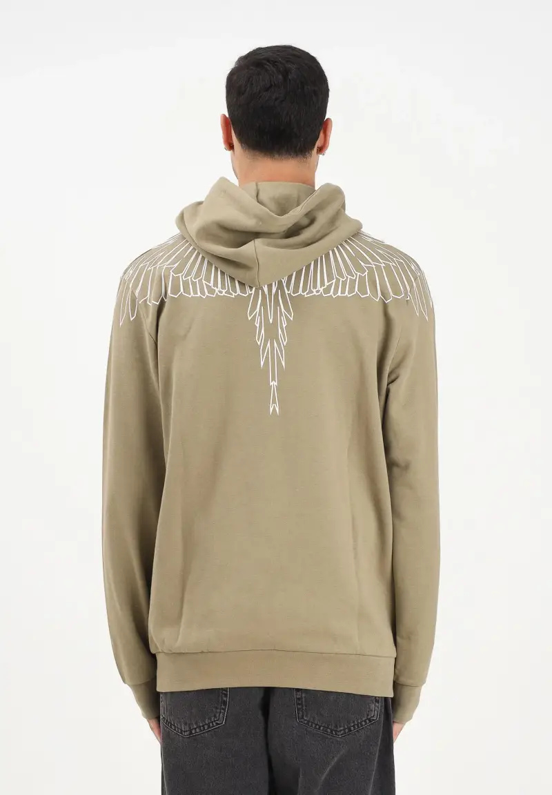 Felpa con cappuccio color kaki da uomo con grafica ali miniatura 3