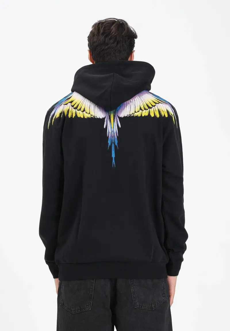 Felpa con cappuccio nera da uomo caratterizzata da stampa ali miniatura 3