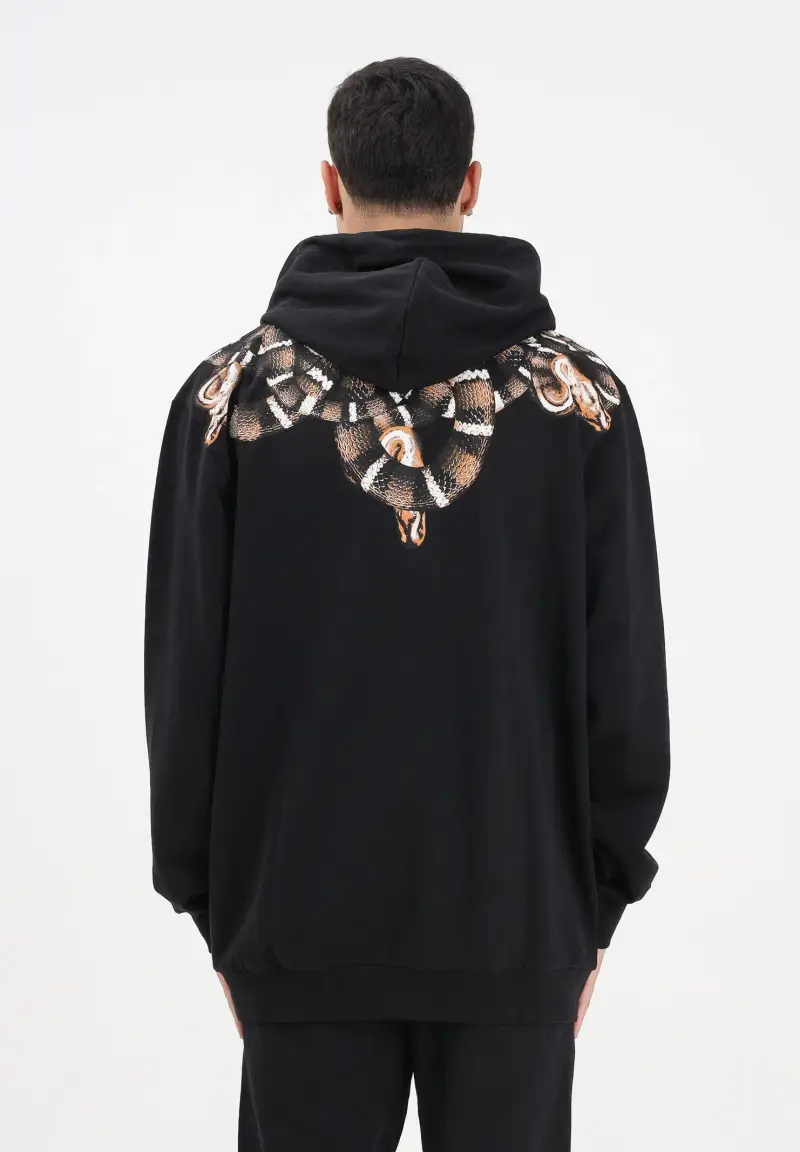 Felpa con cappuccio nera da uomo caratterizzata da stampa di serpente miniatura 3