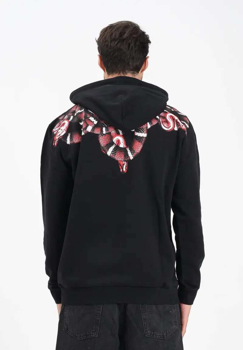 Felpa con cappuccio nera da uomo caratterizzata da stampa serpente miniatura 3