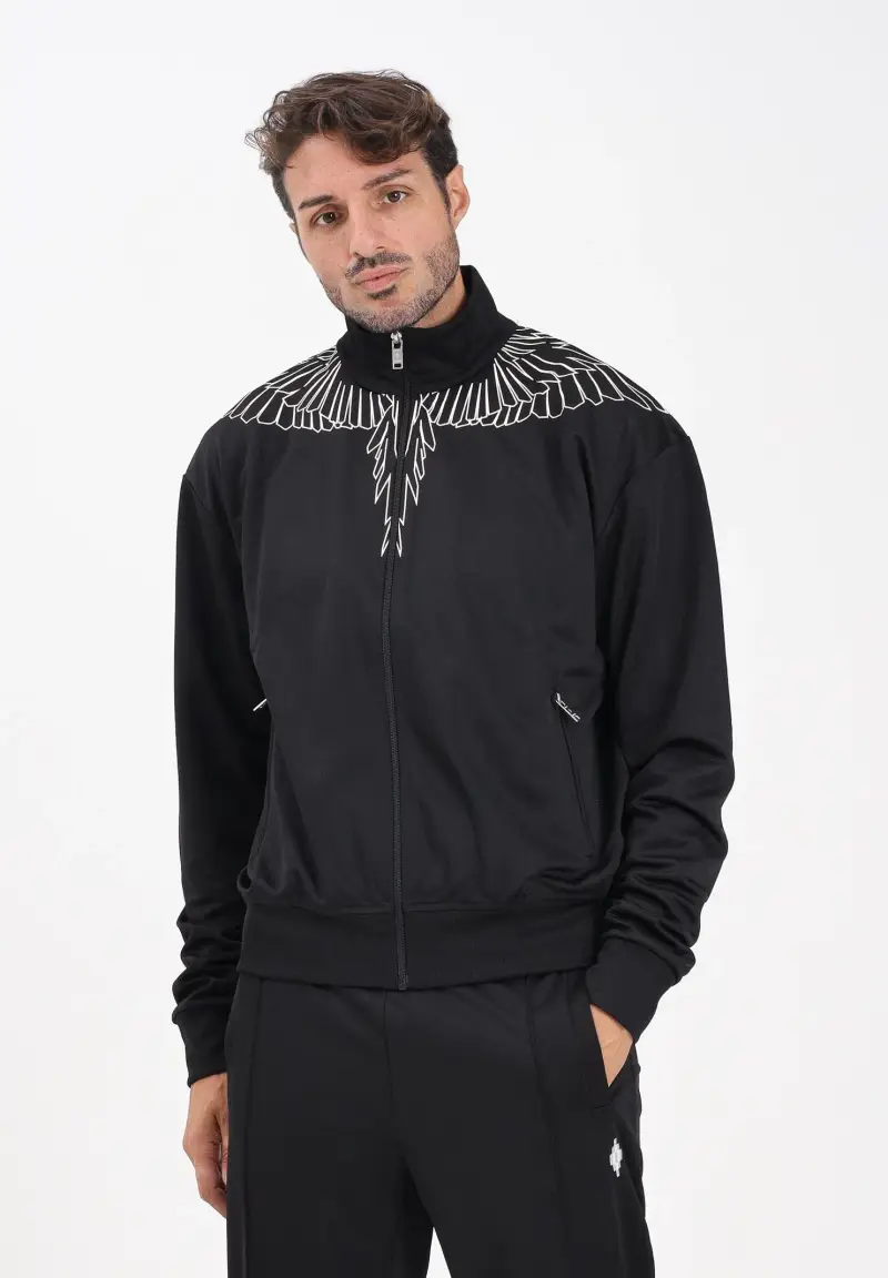 Felpa con zip nera da uomo caratterizzata da stampa grafica di ali miniatura 2