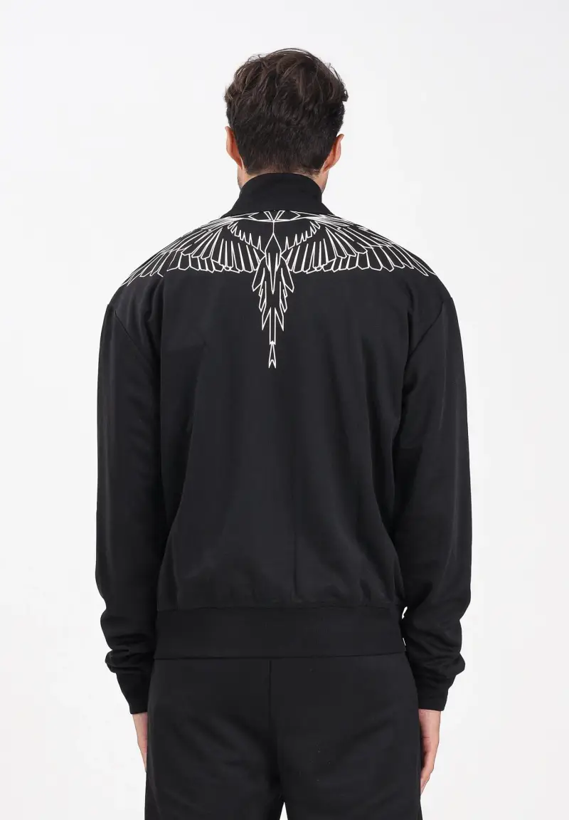 Felpa con zip nera da uomo caratterizzata da stampa grafica di ali miniatura 3