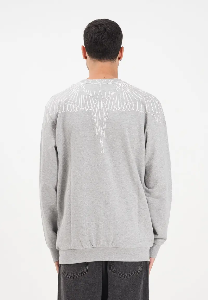 Felpa girocollo grigia da uomo con grafica ali miniatura 3