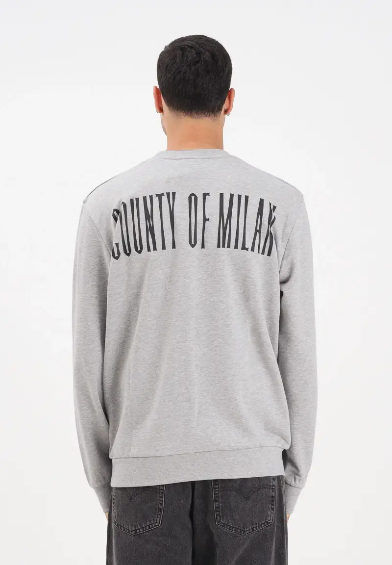 Felpa girocollo grigia da uomo con stampa miniatura 3