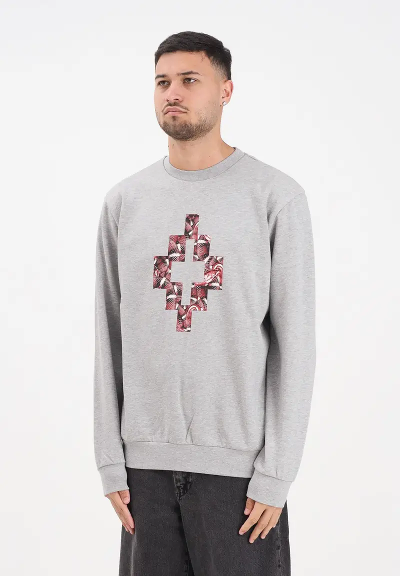 Felpa girocollo grigia da uomo con stampa