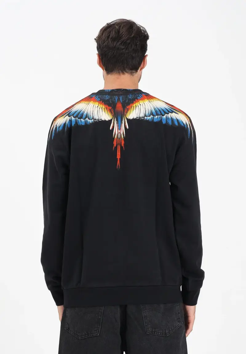 Felpa girocollo nera da uomo con stampa ali miniatura 3